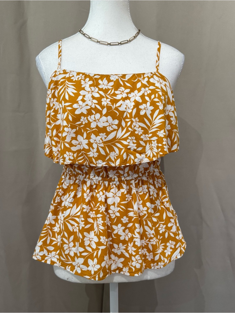 Old Navy Mustard Yellow Floral Spaghetti Strap Camisole, Size S